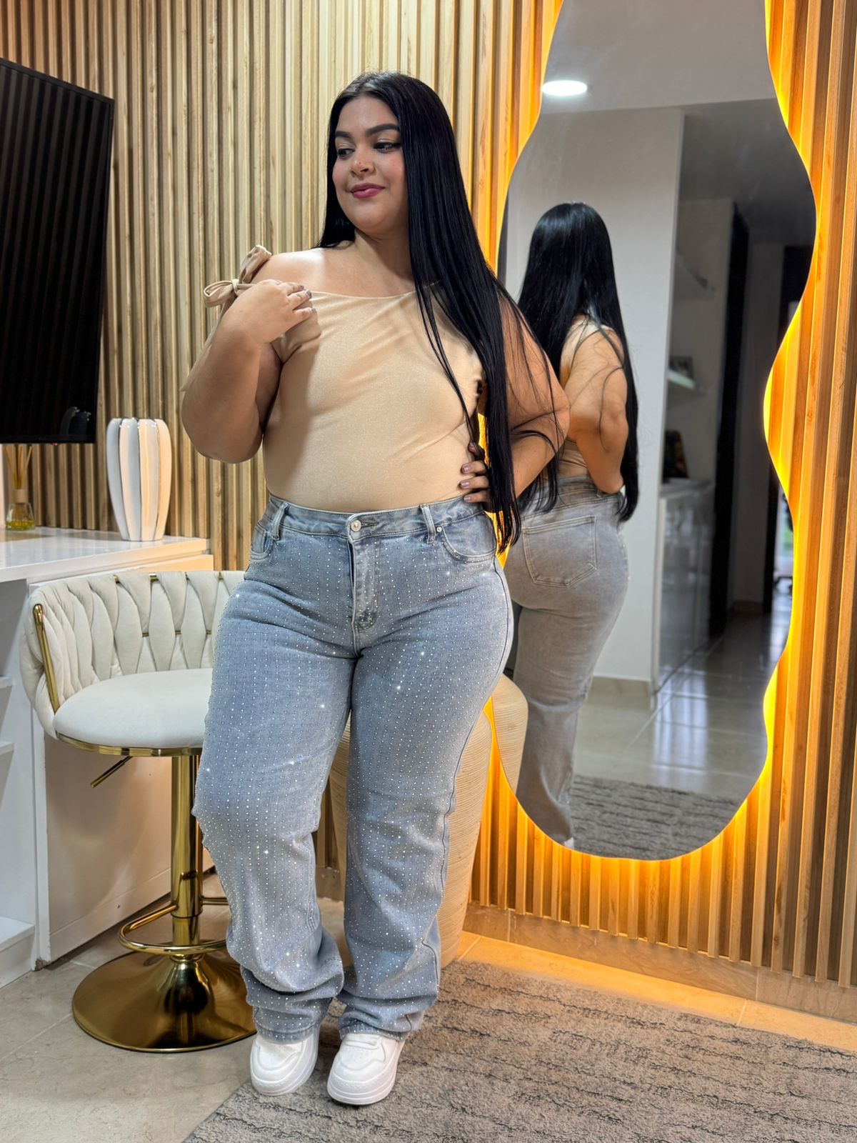 Bota Recta Brillos - Tela Strech