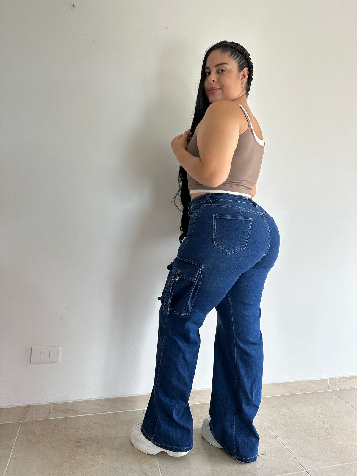 Jeans Cargo Bota Recta - Tela Strech