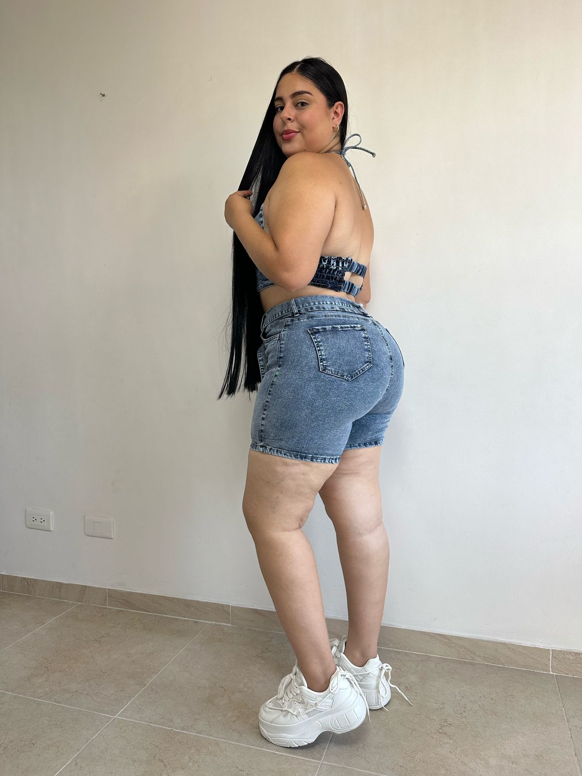 Conjunto Short Total Denim - Tela Strech