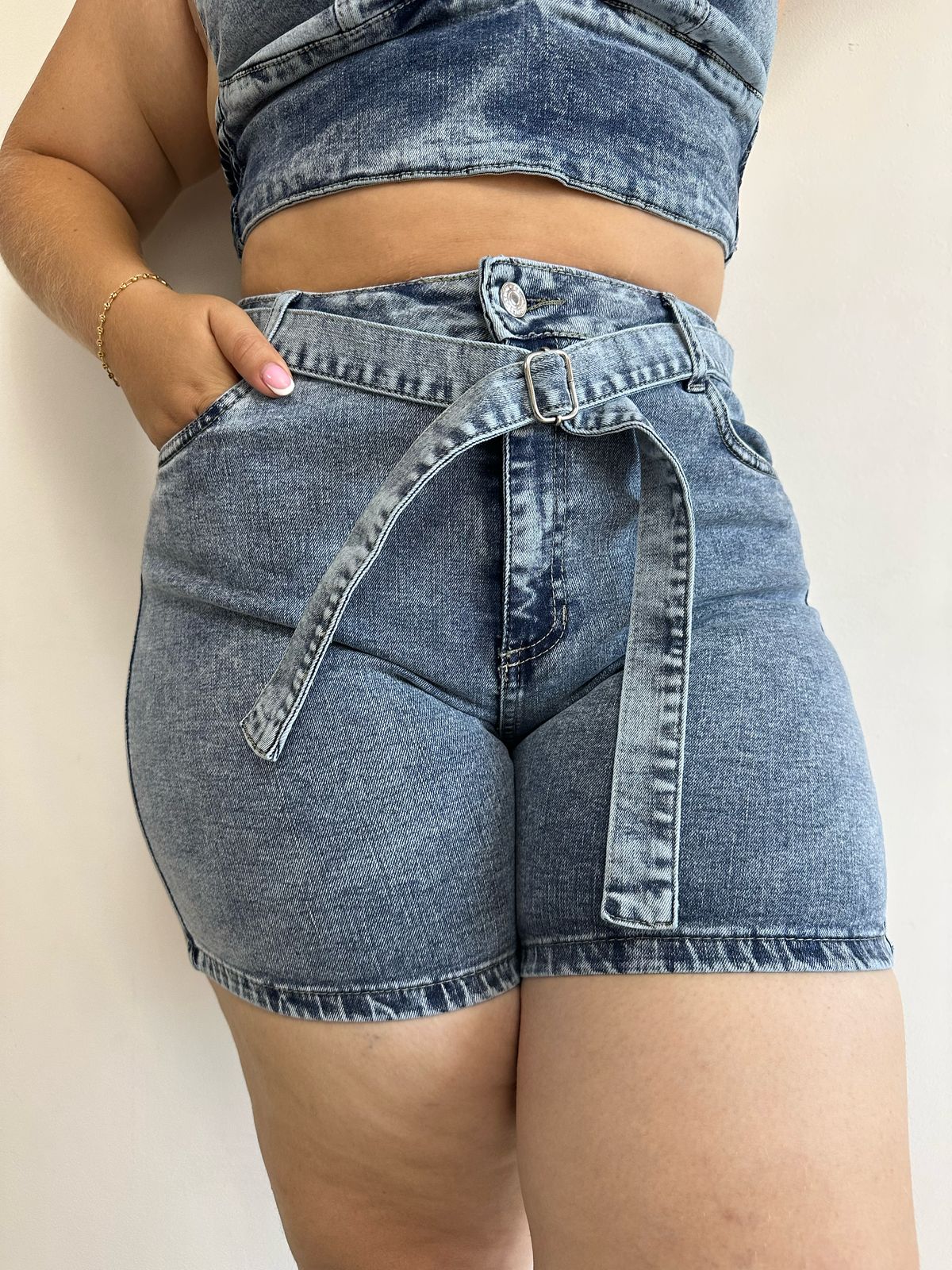 Conjunto Short Total Denim - Tela Strech