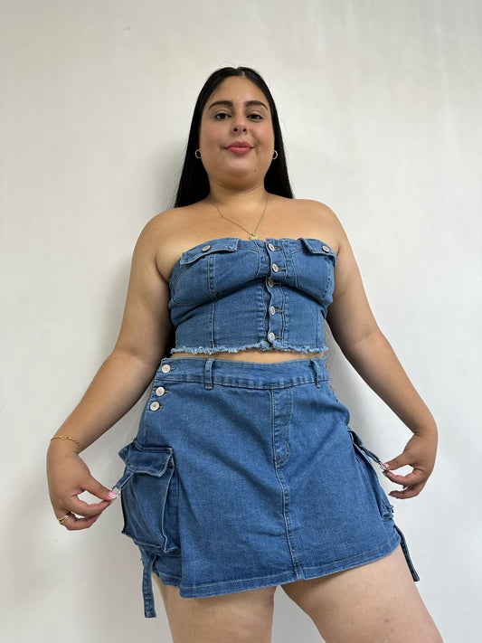 Conjunto Falda-Short Total Denim Tela Strech