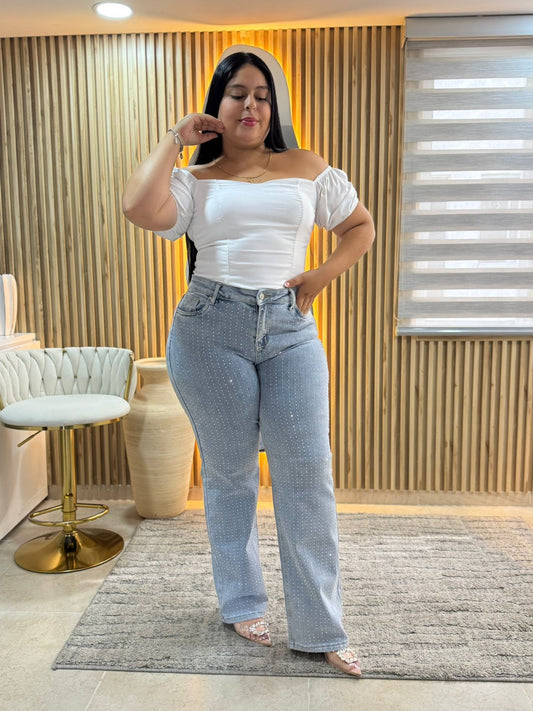 Bota Recta Brillos - Tela Strech