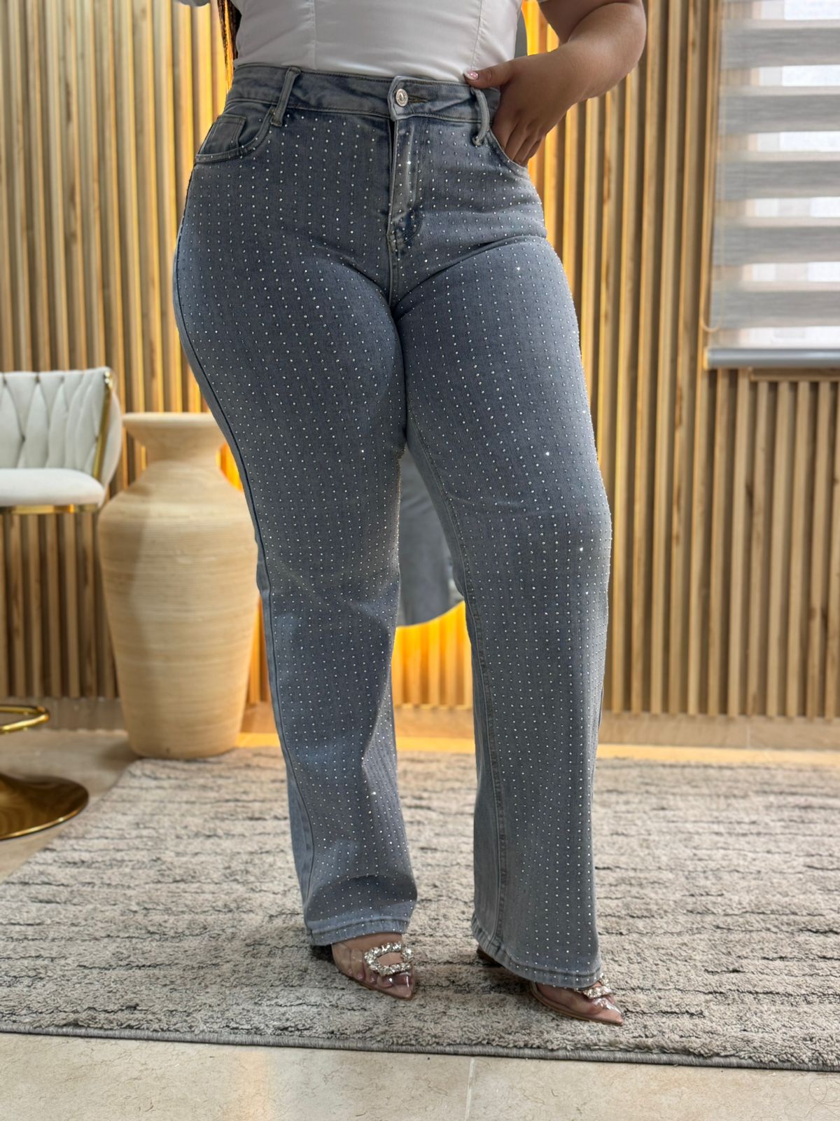 Bota Recta Brillos - Tela Strech